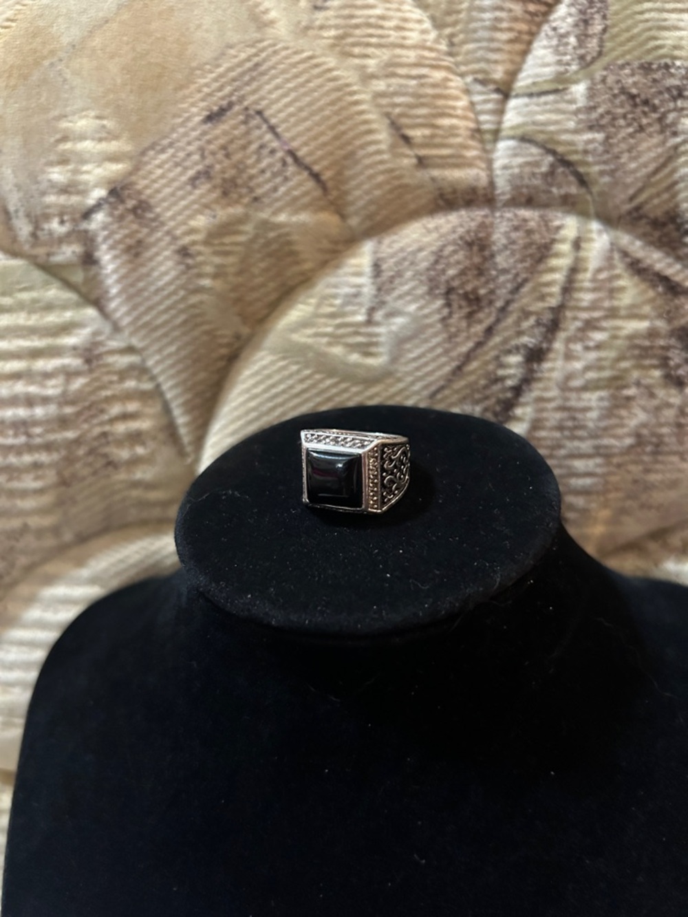Vintage 925 Sterling Silver Black Onyx Signet Ring - Size 4.75 ~ 5